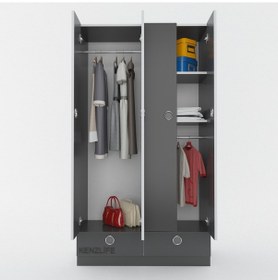 Resim Kenzlife gardırop 4 kapılı 2 çekmeceli biberiye 182*100*42 gri ka 