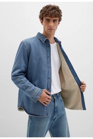 Resim Mavi 0211186 Jeremy Classic Denim Süni Kürklü Indigo si Erkek Kot Ceket 