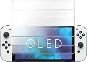 Resim TalkWorks Tempered Glass for Nintendo Switch OLED 2021 - Scratch- & Crack-Resistant Screen Protector, Easy-Install, Protective Ultra-Thin HD Touch Screen Cover Film Back (3 Pack) 