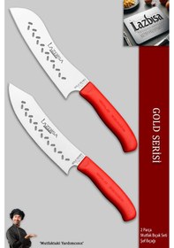 Resim Gold Serisi Mutfak Bıçak Seti Şef Bıçağı Kanallı 2 Li Set Mft-421 Kırmızı 