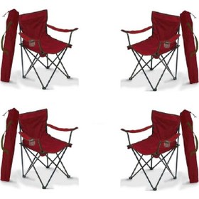 Resim 4 Adet Kırmızı-Bordo Katlanır Kamp Sandalyesi Kırmızı 