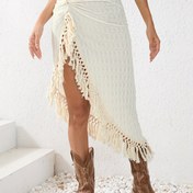 Resim Kadınlar İçin Şık Püskül Etekli Midi - Düz Renk Esnek, Her Mevsim Kullanıma Uygun Günlükten Şık Kıyafete, Sadece Elde Yıkanır, Sevimli Etekler, Boho Chic Tarzı, Bohem Stil, Kaliteli Dikiş, Şık Kadınlar 