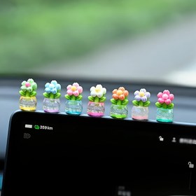 Resim 6 adet Mini Işıltılı Reçine Bonsai Bitkileri - Saksılarda Renkli Çiçek Tasarımları, Araba, Masaüstü, Oturma Odası ve Parti Süslemeleri için mükemmel 