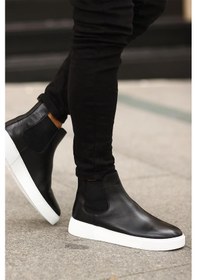 Resim Shoetyle - Siyah Hakiki Deri Erkek Chelsea Bot - Beyaz Taban - 250-041 -1164 Siyah 