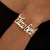 Resim Kişiye Özel İsim Bileklik, Geniş Harfli Bangle Kadın Moda Takı Paslanmaz Çelik 