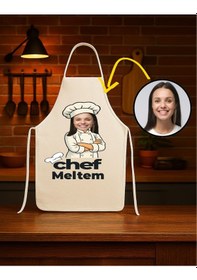 Resim Kişiye Özel Karikatür Fotoğraflı Ve İsimli Mutfak Önlüğü Chef Tasarımlı 2 Krem 
