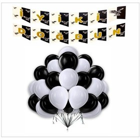Resim Taraftar 5 Siyah- 5 Beyaz Balon Banner Seti 