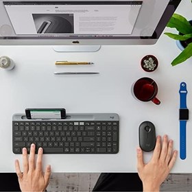 Resim Logitech K580 İnce Çoklu Cihaz Özellikli Kablosuz Klavye, Kompakt Modern, Telefon Tutucu, 24 Ay Pil Ömrü, 10 m Kullanım Mesafesi, Bluetooth Türkçe Q Klavye, Siyah 