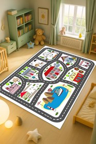 Resim Kessy Home Studio Eğitici Yol Desenli Çocuk Oyun Halısı Dijital Baskı Yıkanablir Kaymaz Taban Çocuk Odası Halısı 3 