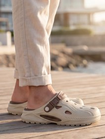 Resim Terra Strata: Erkek Çift Tabanlı Bej-Kahverengi Comfort Clog Erkek Terlik - Tokalı Arka Bantlı Spor Sandalet, Havuz, Plaj ve Günlük Doğa Yürüyüşü Anatomik Terliği 