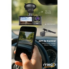 Resim İlkyaz Fashion 1s Wifi / App /1920P Fhd/ 170° Ultra Geniş Açı/gece Görüş/ G-Sensörü 3 Kameralı Araç Kame 
