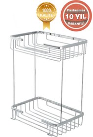 Resim ÇELİK BANYO Paslanmaz Pirinç Ikili Taci 22*15 Cm Şampuanlık Banyo Rafı 