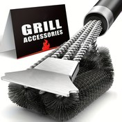 Resim GEMMAART Paslanmaz Çelik BBQ Fırçası Üç Başlı Tasarım ile - Dış Mekan Grilling, Mutfak ve Evcil Hayvan Kullanımı için Dayanıklı ve Yeniden Kullanılabilir Barbecue Temizleme Aracı, Metal Saplı, Dış Mekan Fırçası Aksesuarları 