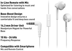 Resim PANASONIC RP-TCM55E-W - Kablolu ve Kulak İçi Mikrofonlu Kulaklık (Cep Telefonu için Stereo Kulaklık, MP3/MP4, Uzaktan Kumanda, Rahat Uyum, Neodim Mıknatıs), Beyaz 