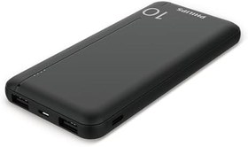 Resim Philips DLP1812PB 10.000 mAh Powerbank 2xUSB-A 2.1A, USB-C Çıkış, PD- Siyah 