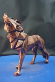 Resim Prizma Geometrik Uluyan Kurt Heykel Biblo Özel Tasarım Kurt Hediyelik Dekoratif Aksesuar 20 Cm Bronz 