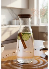 Resim Snippy Nur - Ahşap Kapaklı Cam Sürahi Karaf 1180 Ml 