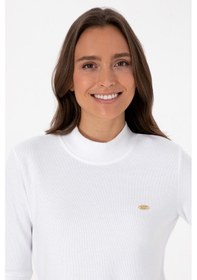 Resim U.S. Polo Assn. Kadın Beyaz Düğme Detaylı Balıkçı Yaka Sweatshirt 50314156-VR013 