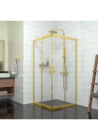 Resim Tekno Duş Gold Vega 6mm Şeffaf Cam Kare Duşakabin Şeffaf 