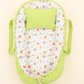Resim Babynest ve Yastık - Çift Taraflı - Fıstık Yeşili Petek - Yeşil Balkabağı 