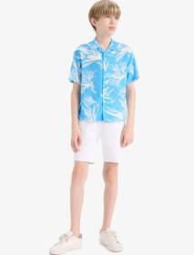 Resim DeFacto Oversize Geniş Kalıp Polo Yaka Desenli Viskon Kısa Kollu Gömlek Erkek Çocuk F5675A825HS 