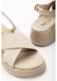 Resim 24422-1164 Bej Dolgu Topuk Kadın Sandalet Altın - Taba 