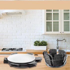 Resim Beylini Tencere Tava Teflon Koruyucu Keçe 3'lü Set Gri 30 x 30 cm Çizdirmez Özellikli 