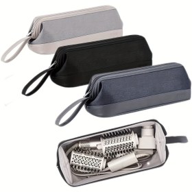 Resim Geniş Kapasiteli Saç Kurutma Makinesi Saklama Çantası - Dyson için Organizasyon Bölmeli, Taşınabilir Fermuarlı Seyahat Çantası (Saç Maşası ve Düzleştirici İçin) - Şık Salon & Ev Güzellik Aletleri Organizer (Gri/Siyah), Zarif Tasarım, Dokulu Yüzey 