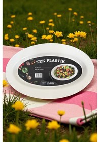 Resim 6'lı Sert Plastik Kayık Tabak Kırılmaz Yıkanabilir 32cm Beyaz 