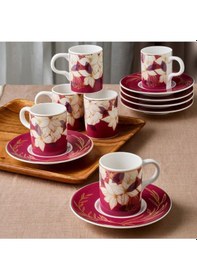 Resim Güral Porselen Camelia 12 Parça 6 Kişilik Kahve Fincan Takımı 67081 Bordo Çok Renkli 