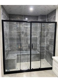 Resim Teknesiz Cam Duşakabin 2 Sabit 2 Sürgülü Siyah Profilli Sp111 Siyah 