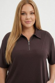 Resim Kadın Büyük Beden Kısa Kollu Yarım Fermuarlı Polo Yaka Eşofman Takımı 8262-26 - Füme / XL 