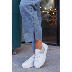 Resim Nilufarr Arens Beyaz Gri Deri Kadın Sneaker 