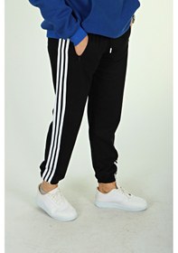 Resim 2 İplik 3 Şeritli Paça Lastikli Eşofman Siyah Siyah 