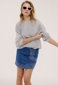 Resim Taşlı Mavi Denim Etek - S 