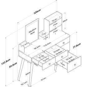 Resim Rani BJ101 Makyaj Masası 5 Çekmeceli Raflı Aynalı Takı Düzenleyici Beyaz 