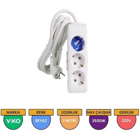 Resim Viko Multi-let 3'lü Grup Priz Topraklı Çocuk Korumalı 3 Metre Beyaz – 90113303 