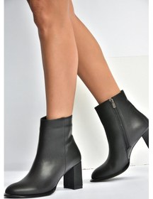Resim Fox Shoes V590166309 Siyah Kalın Topuklu Klasik Kadın Bot Siyah-Suni Deri 