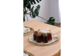 Resim Glore Dolmabahçe Lotus Krem Altın Yaldızlı Cam Tepsi 