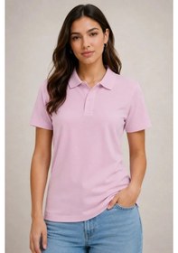 Resim Efnaz Style 2li Polo Yaka Pike Kumaş Düğmeli Basic Tişört Günlük Rahat Kesim - Beyaz, Pembe Çok renkli 