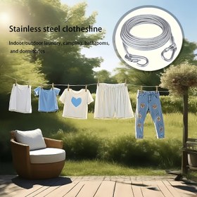 Resim 1 Takım Paslanmaz Çelik Giysi Kurutma İpi Taşınabilir Matkap Gerektirmeyen Katlanır İç Mekan/Dış Mekan Balkon/Banyo/Kamp/Yurt Korozyona Dayanıklı Kalınlaştırılmış Rüzgar Geçirmez Yük Taşıyıcı Çamaşır İpleri 