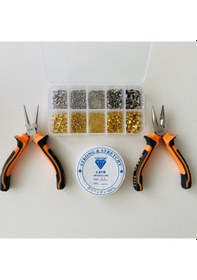 Resim Kutulu Set 9 - 530 Adet Takı Yapım Ve Tamir Seti - Altın Ve Gümüş Renk - Pense Ve Misineli 