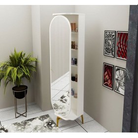 Resim Avesta Mobilya Boy Aynası Dönen Boy Aynası Ayaklı Raflı Boy Ayansı Beyaz 