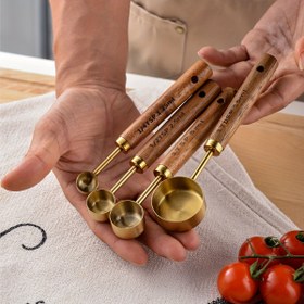Resim 4 adet/takım Ölçü Kaşığı Seti, Ahşap Saplı Ölçü Kaşığı Seti, Paslanmaz Çelik Ölçü Kapları ve Kaşıkları, Kahve Tartı Kaşığı, Mutfak Aksesuarları, Pişirme Araçları, Mutfak Malzemeleri 