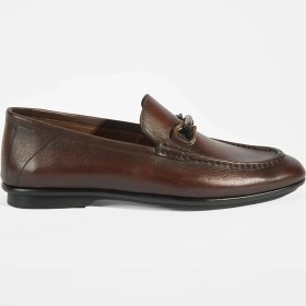 Resim Desa Kahverengi Erkek Slip-On Deri Loafer Kısa Topuklu Kauçuk Tabanlı Rahat Ayakkabı 