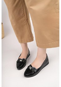 Resim Nesilshoes Nesil Shoes Mhd 68 Siyah Rugan Taşlı Günlük Kadın Babet 
