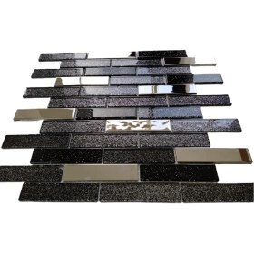 Resim MozaiKristaL Mutfak Tezgah Arası ve Iç Dekorasyon Için 23X98X4 mm Simli Siyah ve Gümüş Krom Mix. Kristal Cam Mozaik 