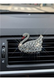 Resim ÇiçekAntalya Lüks Taşlı Taç Görünümlü Araç İçi Klima Izgara Süsü / Oto Broş / Gümüş Parlaklık 