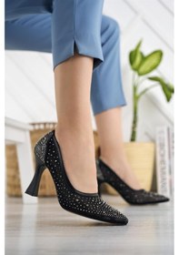 Resim Nesil Shoes Elva 150 Siyah Tül Üzeri Taşlı Topuklu Kadın Stiletto Siyah 