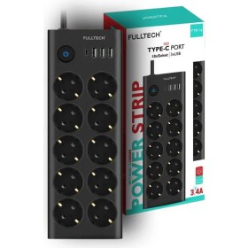 Resim Type-C Port Girişli Akım Korumalı 10'lu Priz, 3 Usb, 1 Type-C Giriş, Isıya Dayanıklı, Ftr-14 Grup Priz, Çoklu Uzatma Kablo (Siyah) 